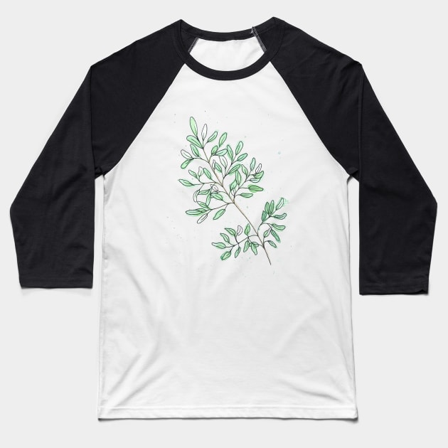 Olive leaf branch - Botanical water colour Baseball T-Shirt by B-ARTIZAN